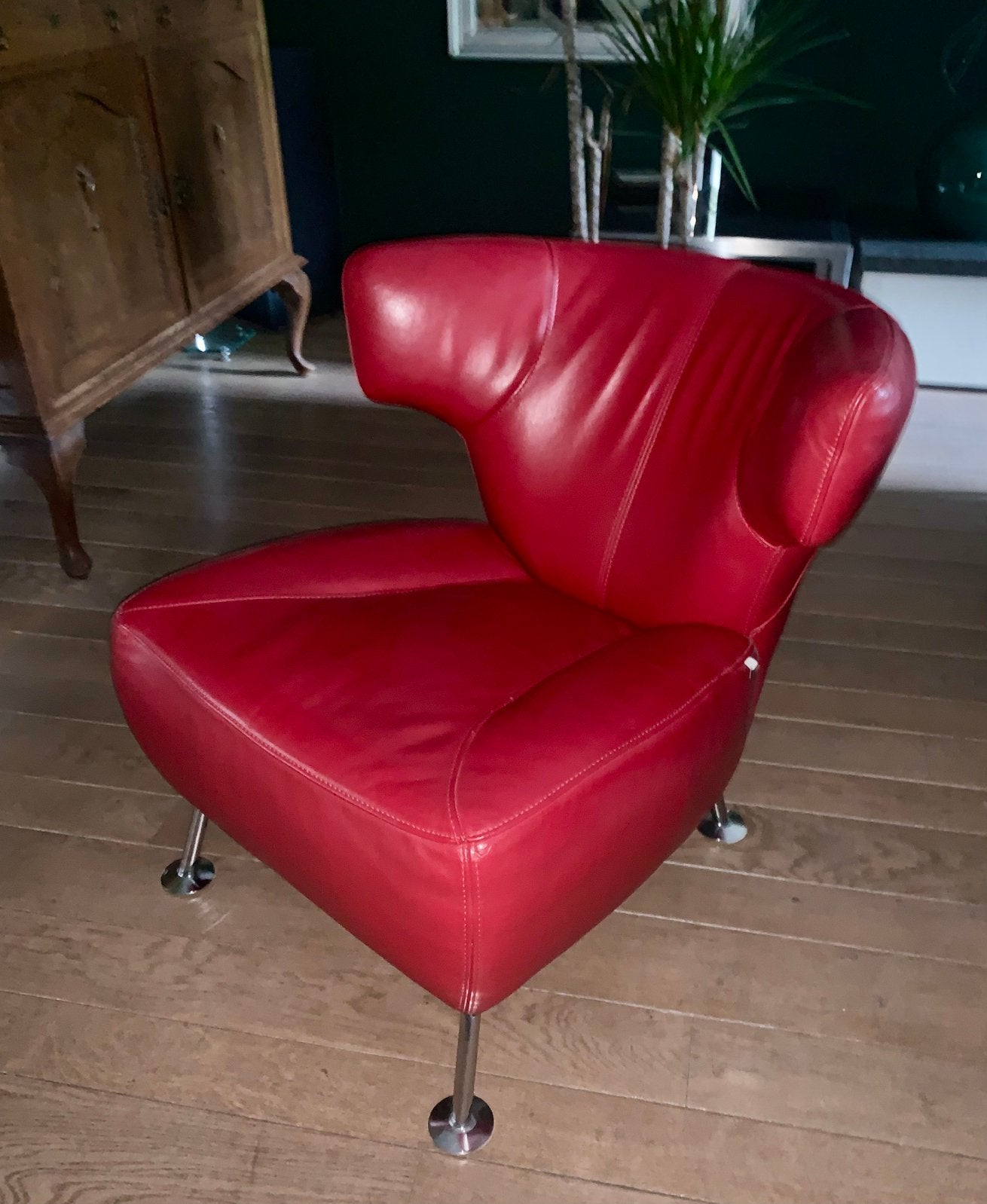 Leuke rode design leren stoeltjes, Huis en Inrichting, Stoelen, Ophalen, Twee, Leer, Zo goed als nieuw