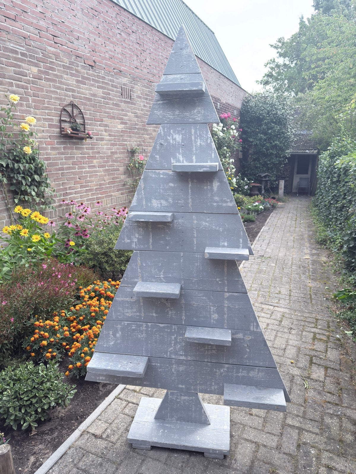 Grote Kerstboom van Steigerhout - 210x110cm, Ophalen, Hout, Gebruikt, Grijs