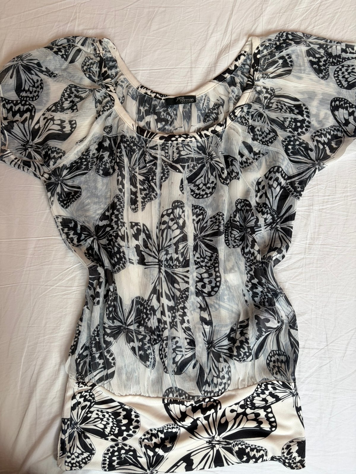 Jane norman top vlinders maat m, Maat 38/40 (M), Zwart, Ophalen of Verzenden, Zonder mouw