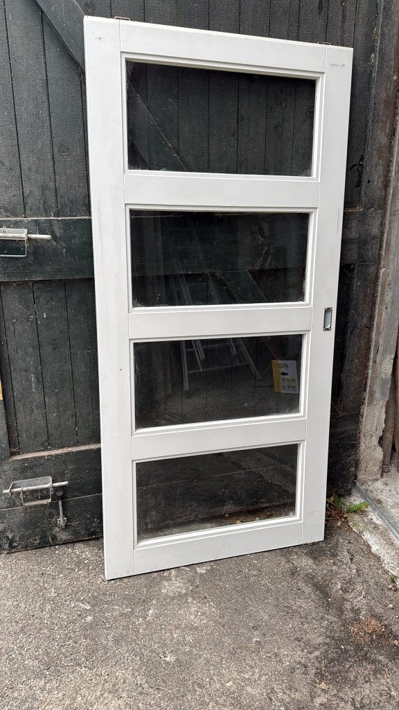 Hardhouten schuifdeur met 4 ruiten., Ophalen, Gebruikt, 120 cm of meer, Binnendeur