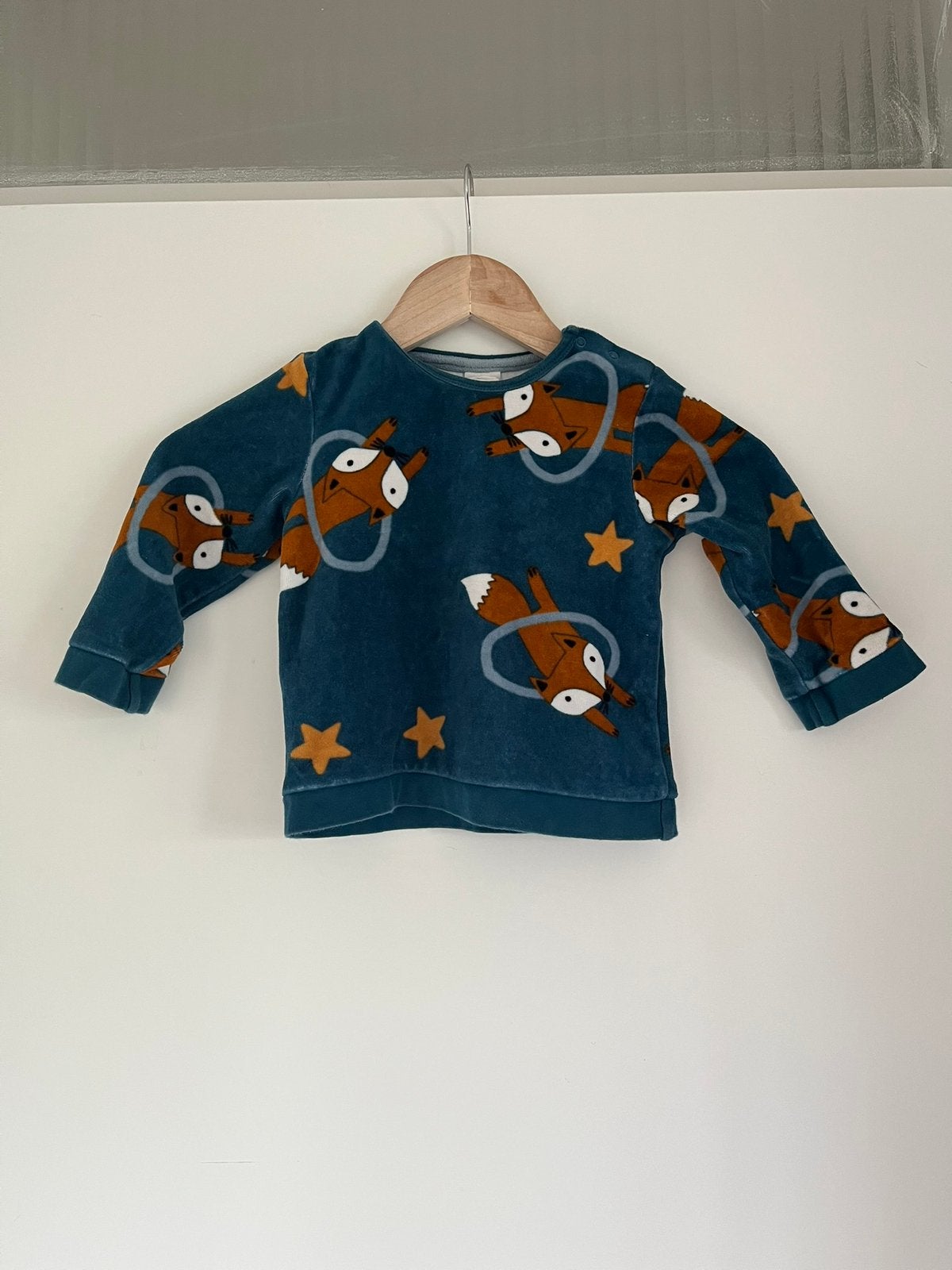 Donkerblauwe / blauwe fleece trui met vossen, maat 98 Hema, Ophalen of Verzenden, Zo goed als nieuw, Jongetje