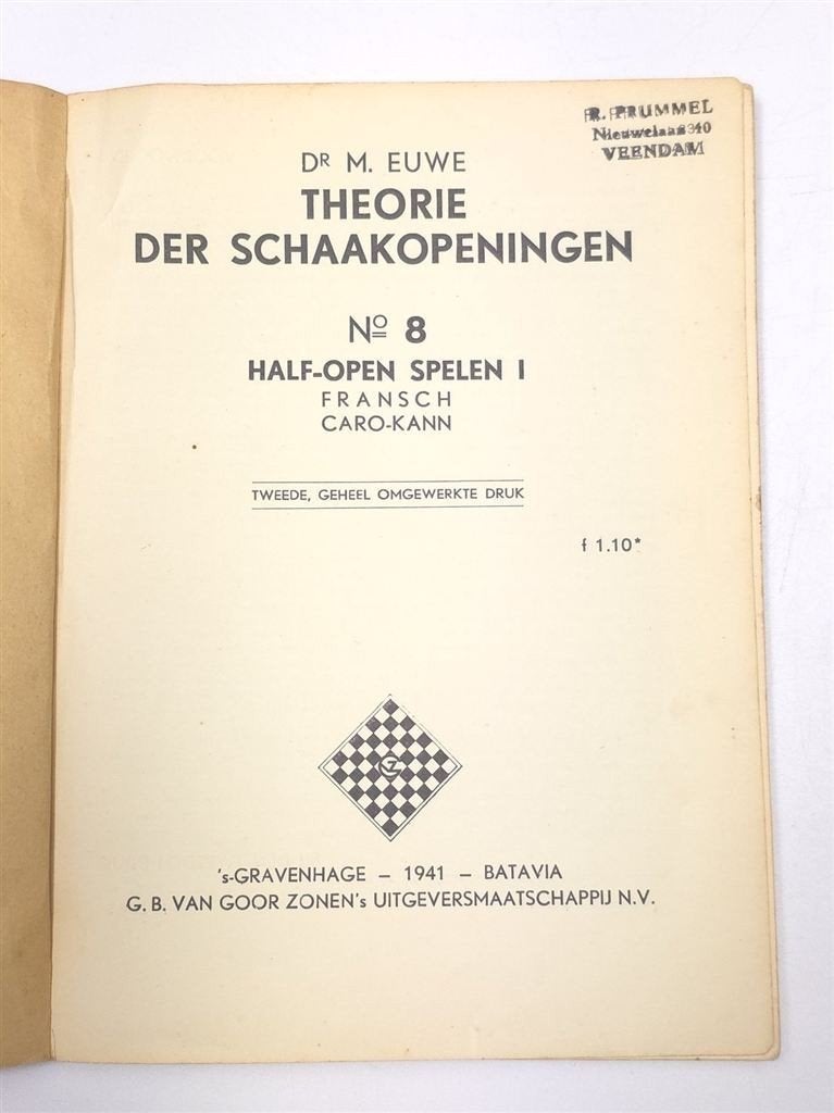 Theorie der Schaakopeningen 8 — Euwe, Frans & Caro-Kann 1941, Ophalen of Verzenden, Gelezen, Watersport en Hengelsport