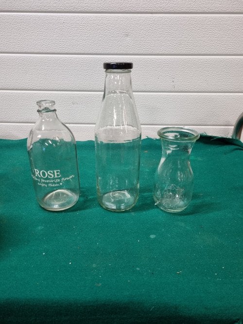 flessen doorzichtig glas drie stuks, Ophalen of Verzenden, 'T Olde Gre-j, Info@toldegrej.nl, Endepoelstraat 20f Didam