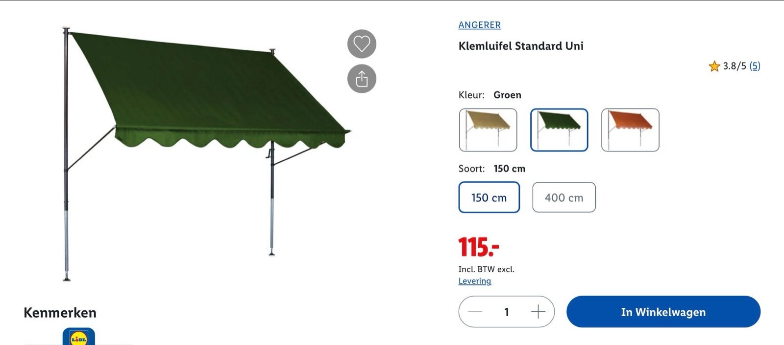 Klemluifel - Nieuwstaat, niet geschikt voor onze deur, Tuin en Terras, Zonneschermen, Ophalen, Overige typen, 150 tot 300 cm, Minder dan 250 cm