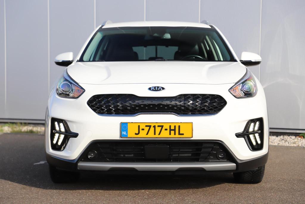 Kia Niro 1.6 GDi Hybrid DynamicLine Half Leder Carplay Andro, Gebruikt, Euro 6, Leder en Stof, Wit