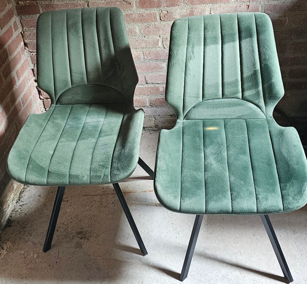 Groene Velvet Eetkamerstoelen, Huis en Inrichting, Ophalen, Gebruikt, Twee, Overige kleuren