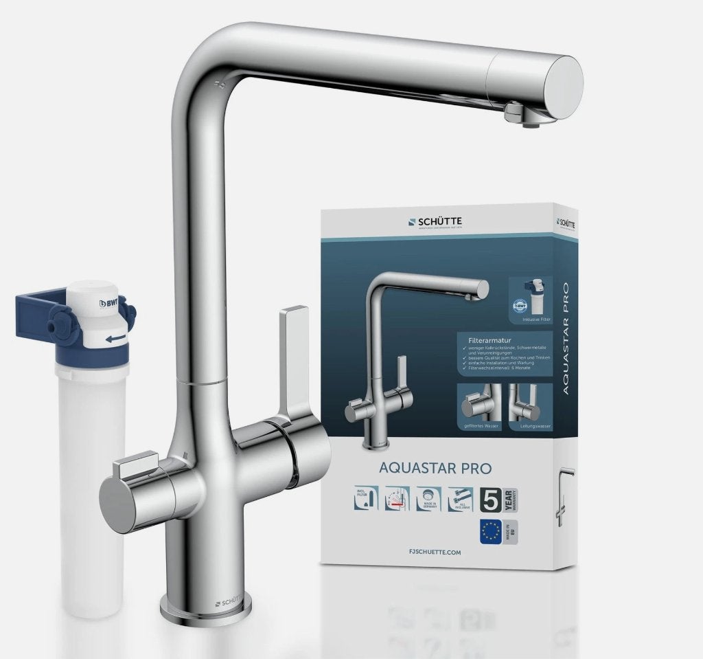 Schütte Aquastar Pro keukenkraan met filter, Ophalen, Nieuw, Rvs, Kraan