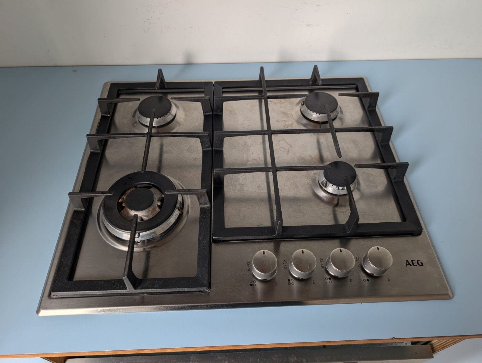 AEG HGB64400SM Inbouw Gaskookplaat met Wokbrander, Ophalen, Gebruikt, 4 kookzones, Inbouw