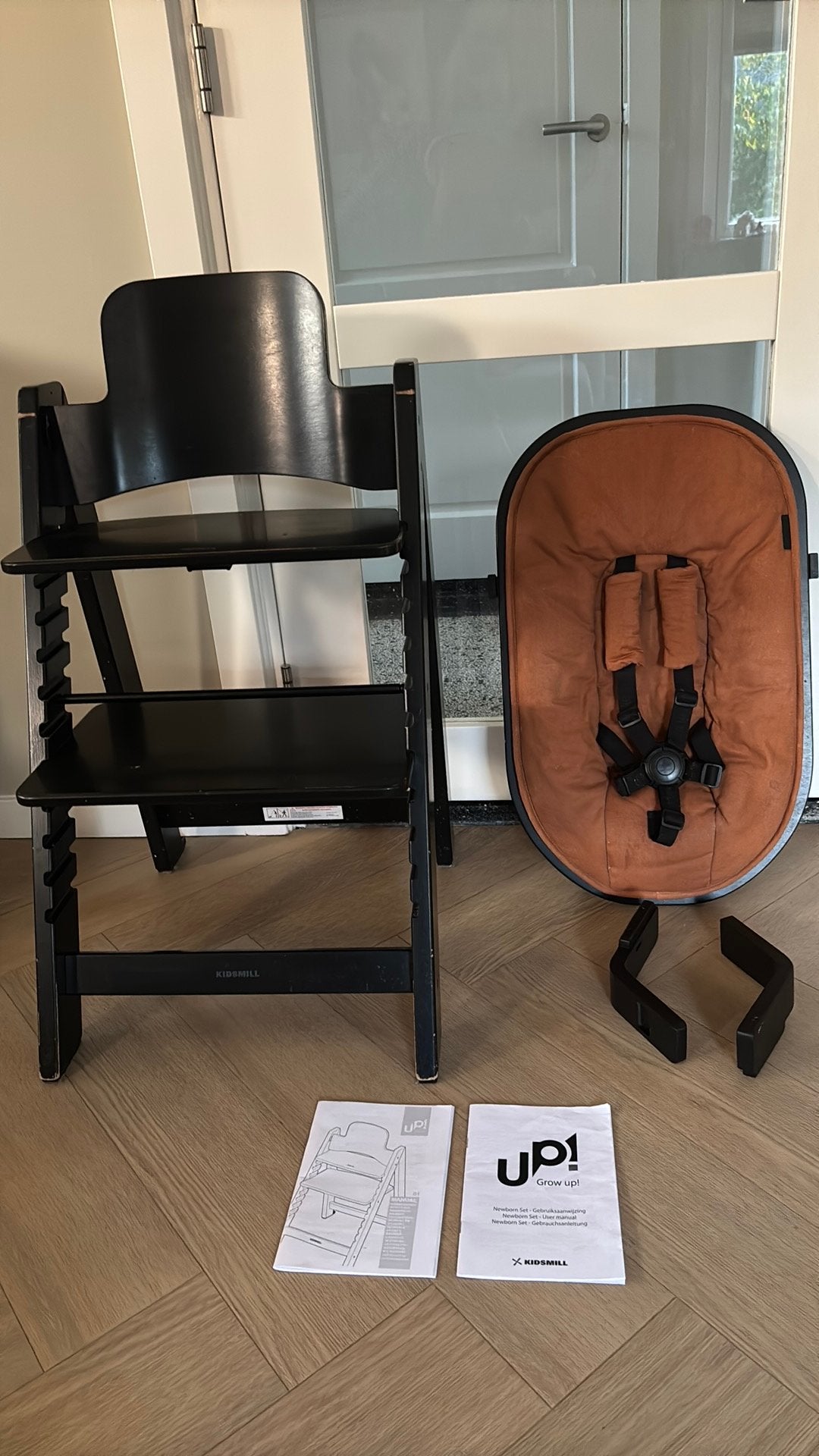 Kidsmill Up! meegroeistoel met newborn set, Ophalen, Gebruikt, Meegroeistoel, Gordel(s)