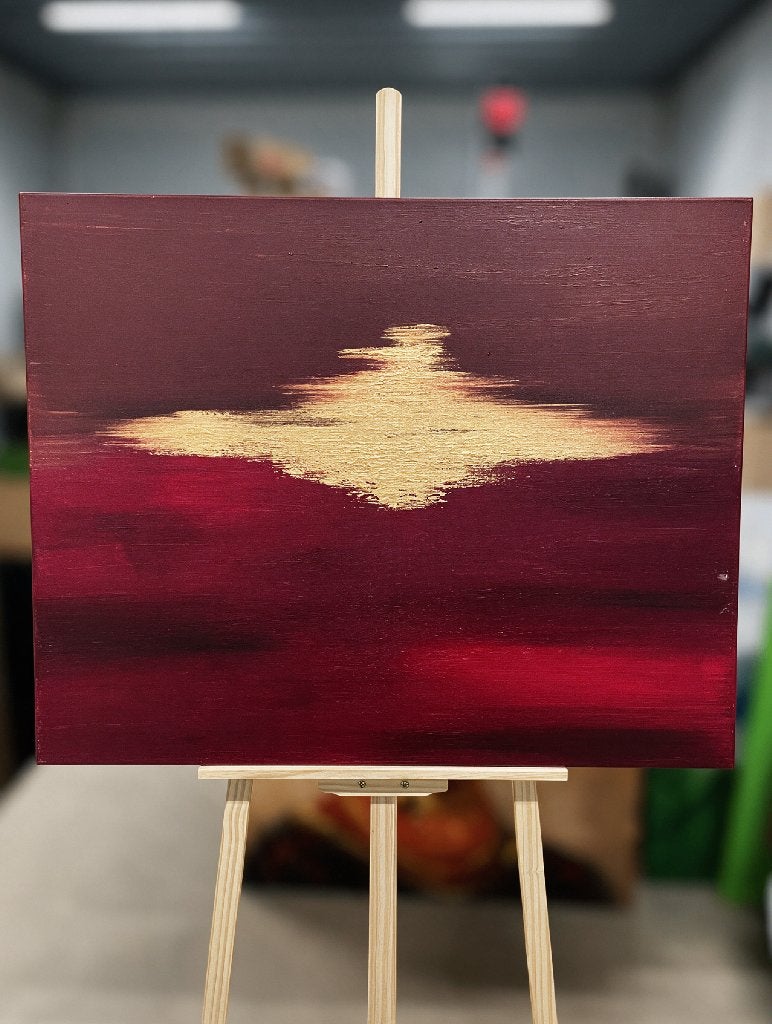Golden Reflection abstract schilderij – bordeauxrood / goud, Antiek en Kunst, Ophalen