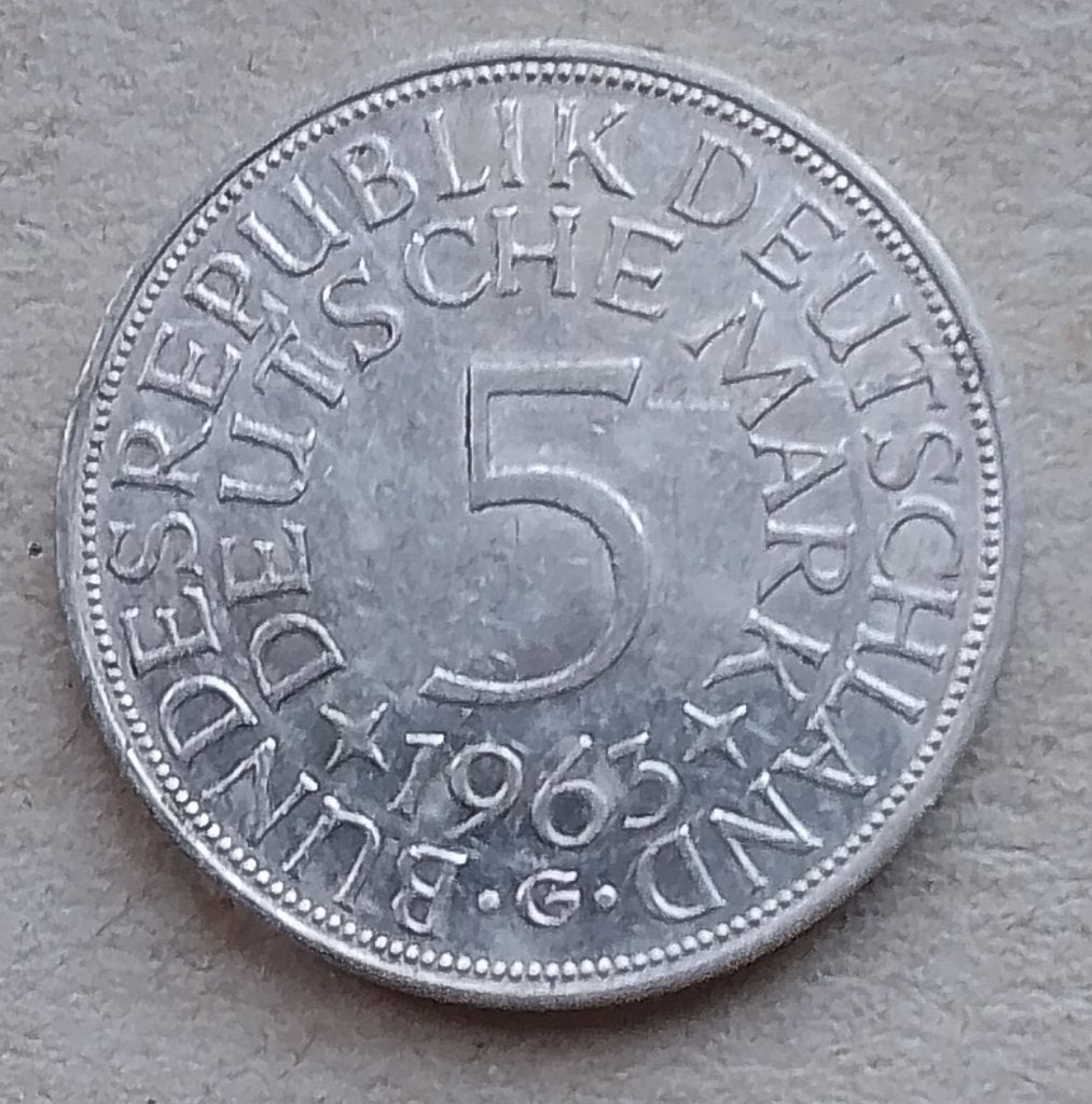 Duitsland, 5 mark 1963 G, Ophalen of Verzenden, Duitsland, Losse munt, Zilver