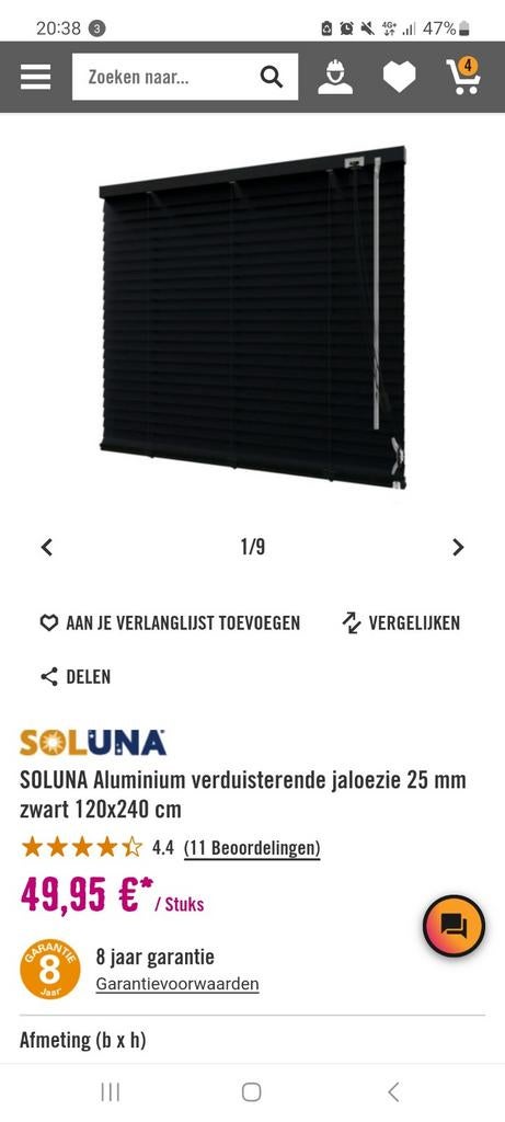 Zwarte aluminium jaloezieën - zo goed als nieuw!, Huis en Inrichting, Stoffering | Gordijnen en Lamellen, Ophalen, 100 tot 150 cm