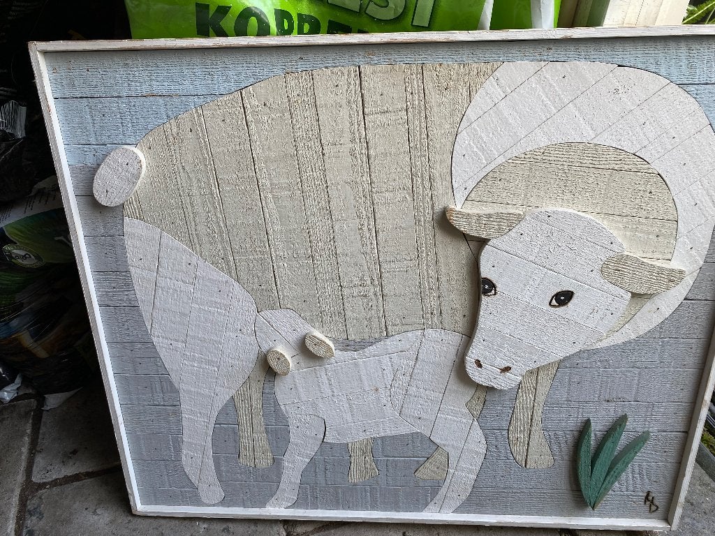 14) Pallet schilderij wit houten lijst, Ophalen, Zo goed als nieuw, 50 tot 75 cm, Schilderij