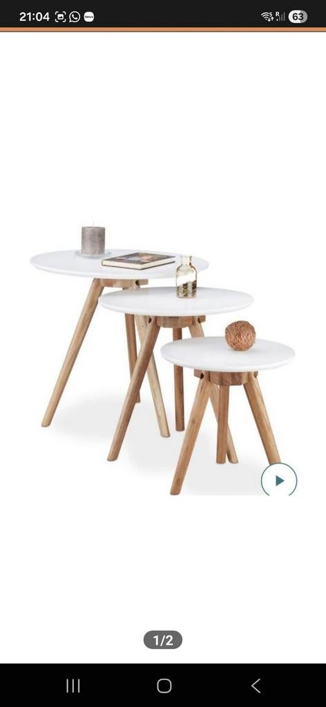 Set van 3 Salontafels - Wit met Houten Poten, Huis en Inrichting, Tafels | Bijzettafels, Minder dan 45 cm, Minder dan 55 cm, Modern, Scandinavisch