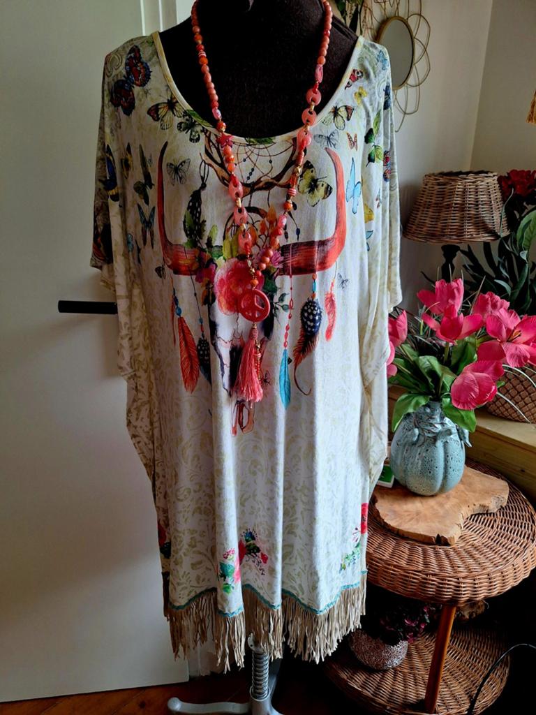 Ibiza boho style tuniek maat l xl xxl met franjes, Kleding | Dames, Blouses en Tunieken, Ophalen of Verzenden, Gedragen, Maat 46/48 (XL) of groter