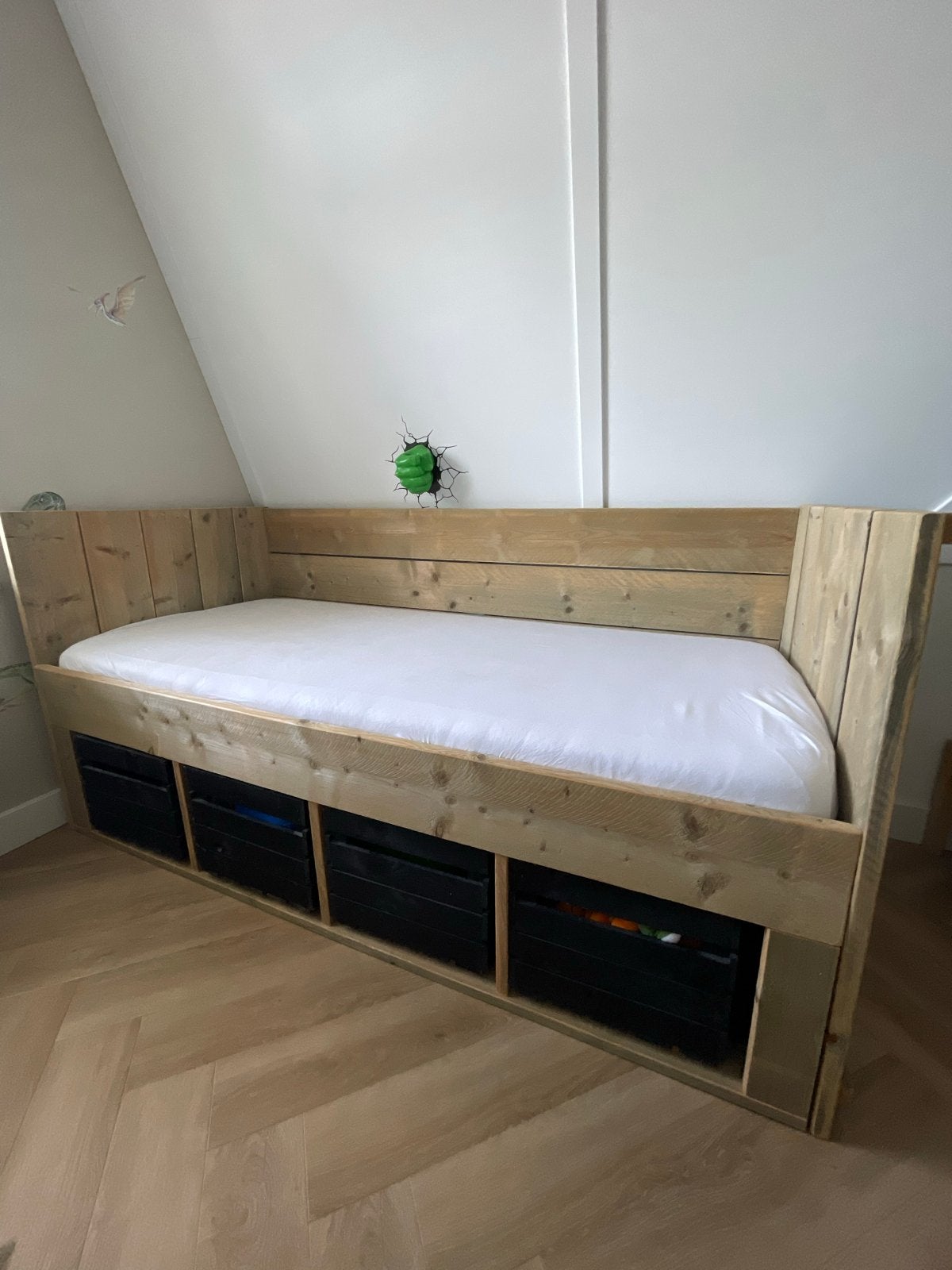 Steigerhouten bed met opbergruimte - 90x200 cm, Ophalen, 90 cm, Steigerhout, Zo goed als nieuw