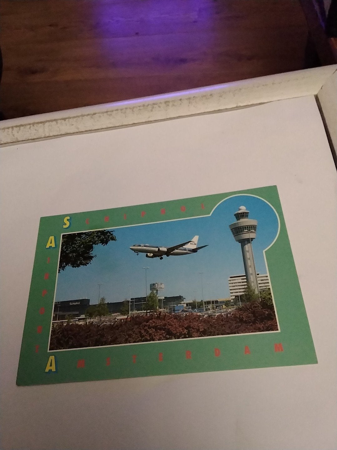 Vintage Ansichtkaart Schiphol Amsterdam Vliegtuig Toren, Ophalen of Verzenden, 1960 tot 1980, Ongelopen, Noord-Holland
