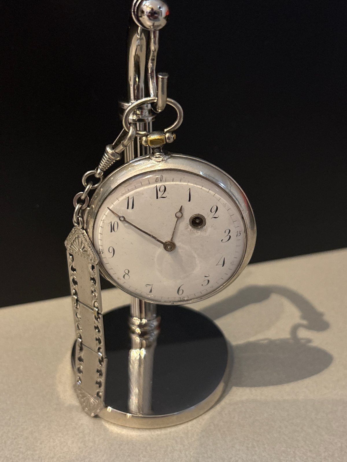 Antiek zilveren zakhorloge met ketting - spillegang, Ophalen of Verzenden