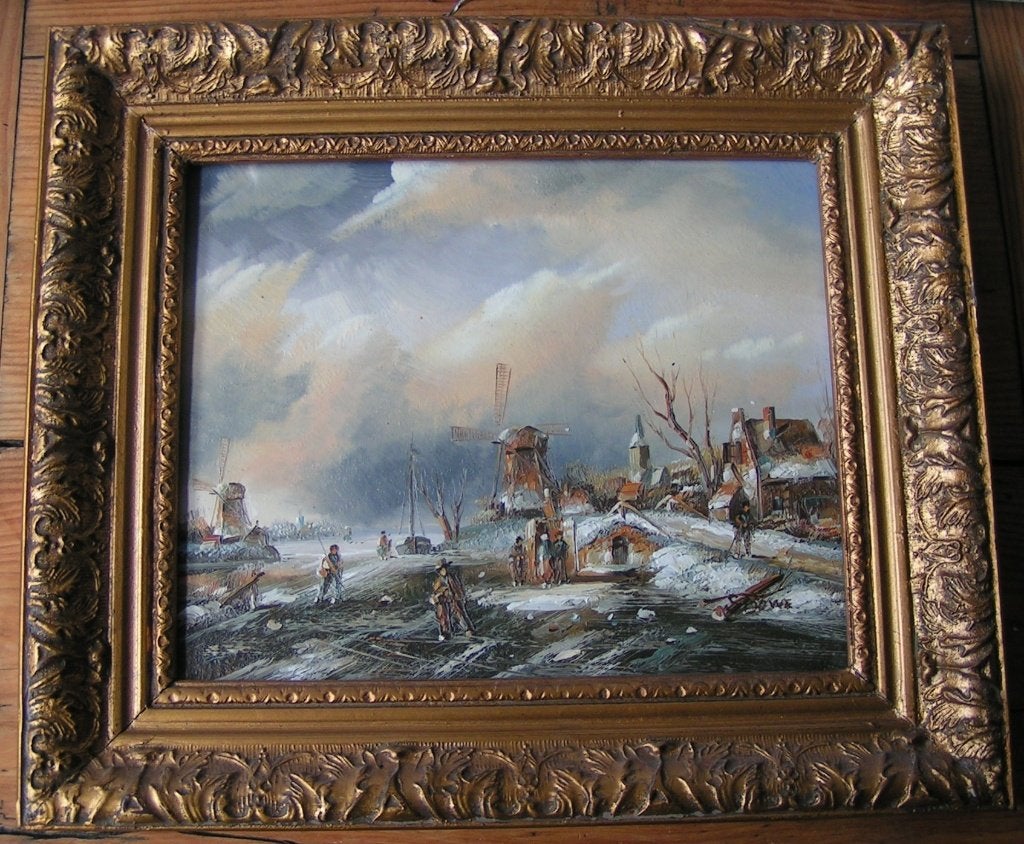 schilderij Wintertafereel met molens nr CC 344, Antiek en Kunst, Kunst | Schilderijen | Klassiek, Verzenden, Klassiek, Bijzondere lijst