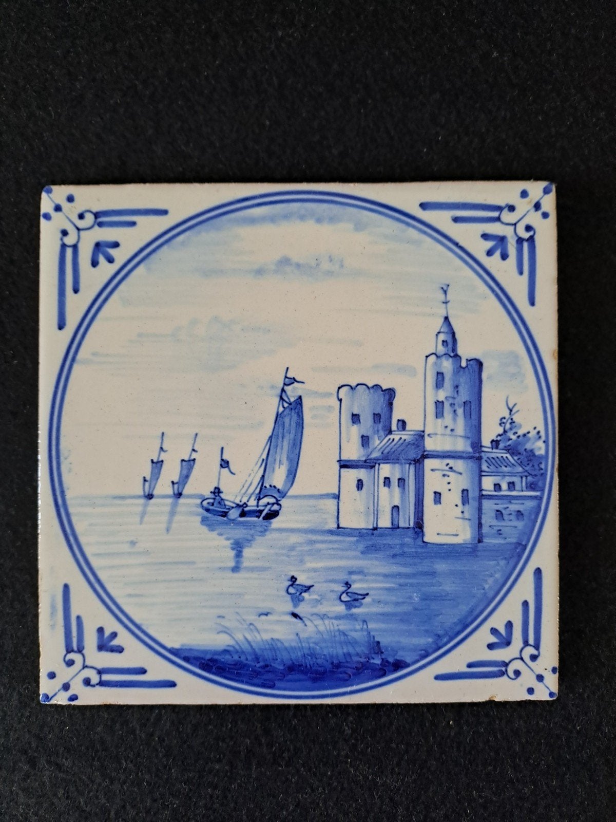 Delftsblauwe tegel met landschaps tafereel 19e eeuw, Ophalen of Verzenden