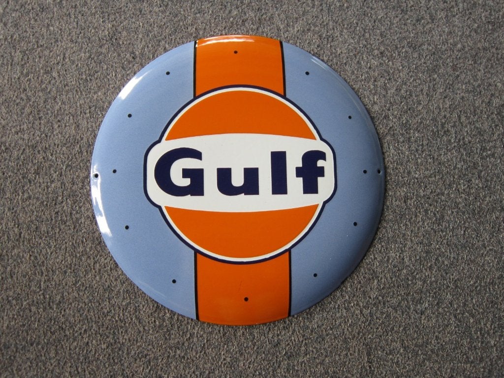 GULF EMAILLE RECLAMEBORD, Verzamelen, Ophalen, Gebruikt, Reclamebord