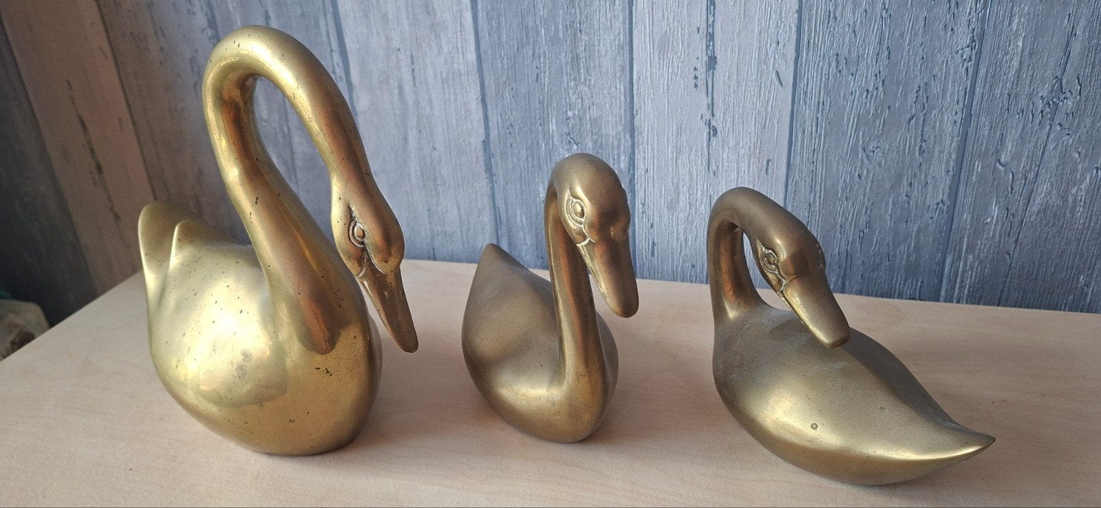 Set van 3 vintage messing zwanen beeldjes, Ophalen of Verzenden, Koper