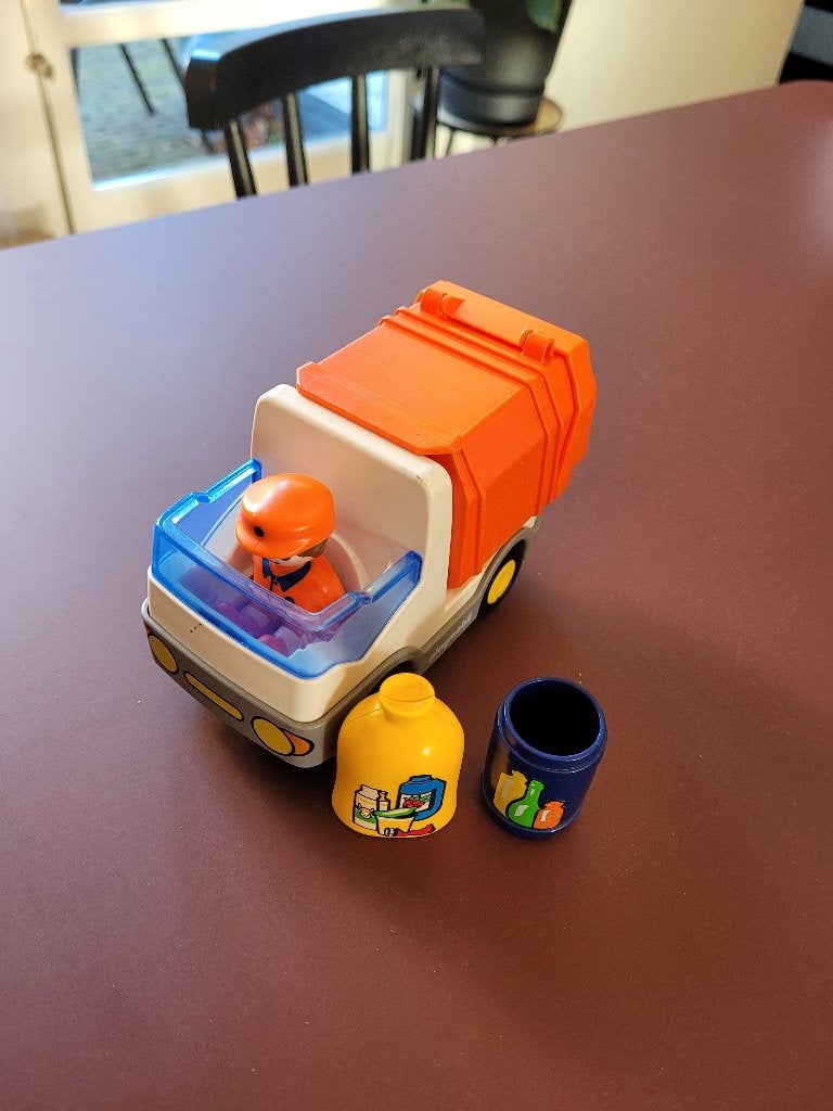 Playmobil 1.2.3 Vuilniswagen met figuur en accessoires, Complete set, Voertuig, 1.2.3, Ophalen of Verzenden