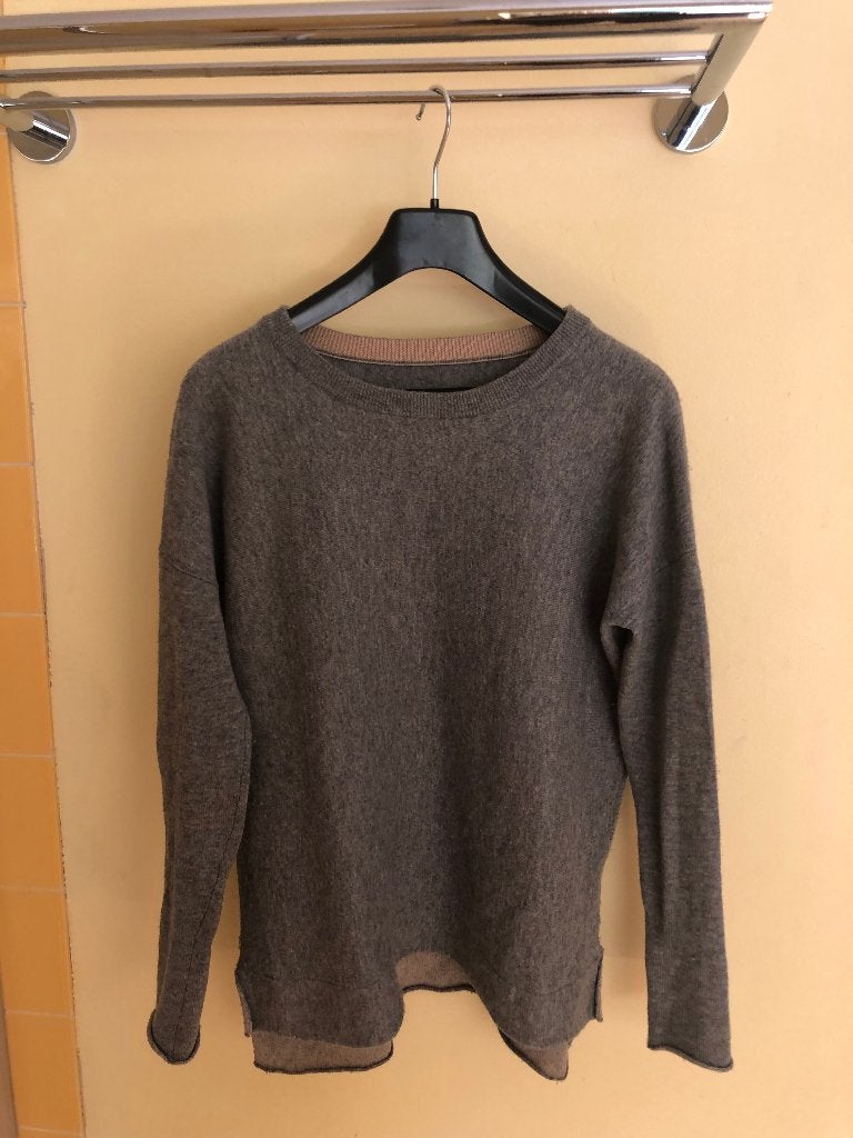 grijs/camel trui By Malene Birger wol/cashmere mt XS, Verzenden, By Malene Birger, Maat 34 (XS) of kleiner, Grijs