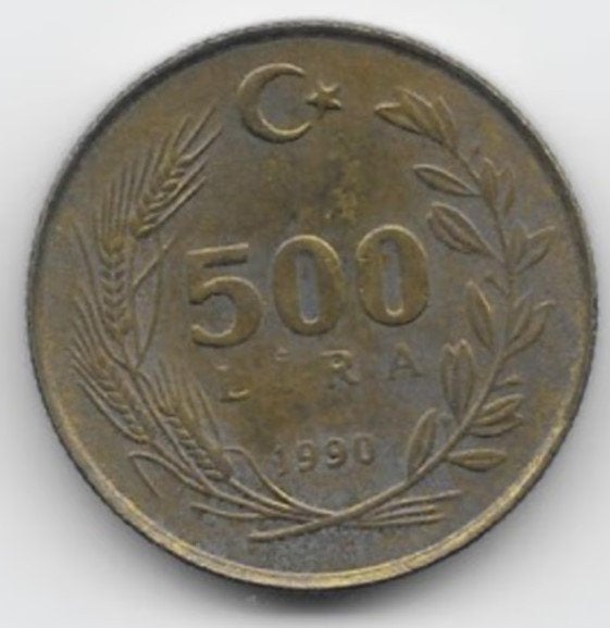 Turkije 500 lira 1990 (type 1) KM# 989, Verzenden, Midden-Oosten, Losse munt