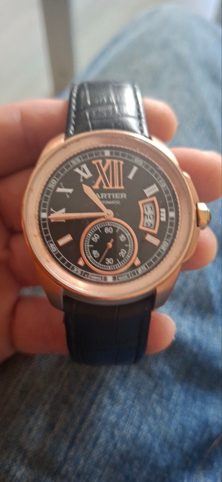 Cartier Calibre de Cartier Roségoud Automatisch Herenhorloge, Overige merken, Leer, Polshorloge, Ophalen of Verzenden