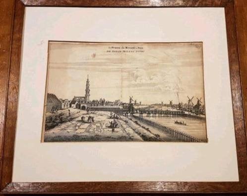 Oude gravure Amsterdam De Saegh Molens poort, Ophalen
