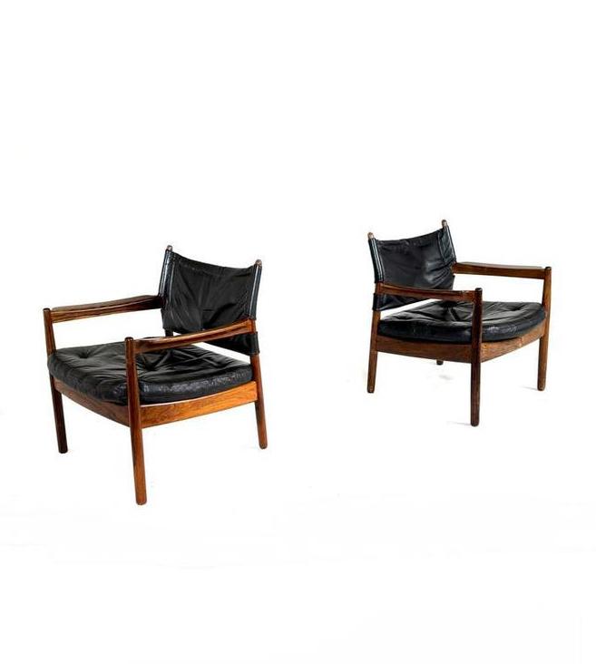 Set van 2 vintage fauteuils, Gunnar Myrstrand ‘70, Huis en Inrichting, Fauteuils, Vintage retro buisframe design rotan webbing papercord deens