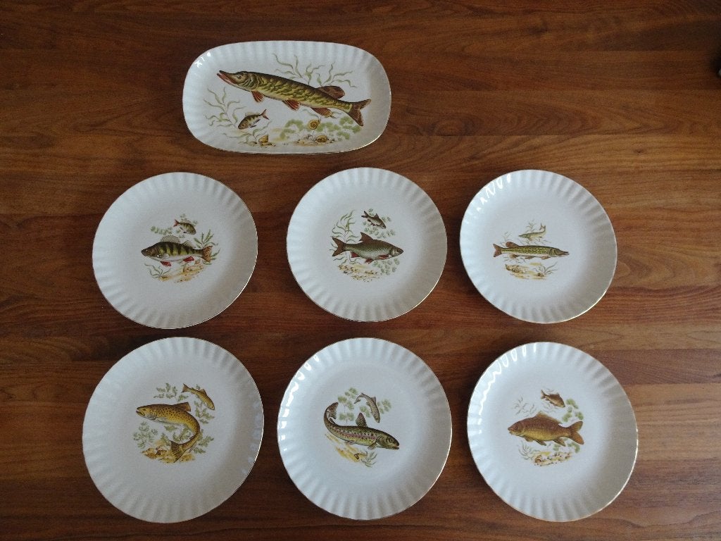 Vintage Bavaria Wunsiedel zoetwater vis borden jaren 60/70, Antiek en Kunst, Ophalen of Verzenden