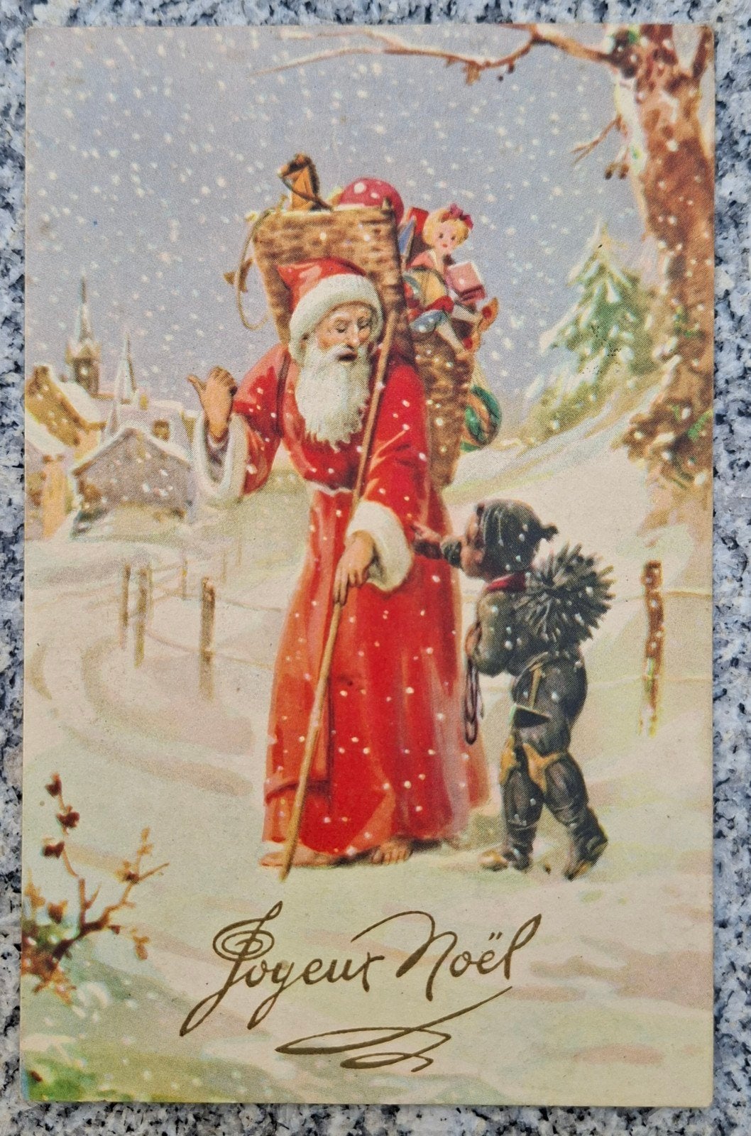 oude postkaart met kerstman en schoorsteenvegertje, Ophalen, 1920 tot 1940, Gelopen, Feest(dag)