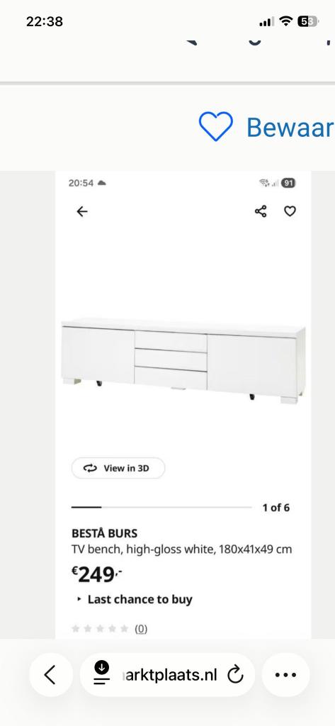 TV Bench / TV kast ikea besta buns, Ophalen, Kunststof, 150 tot 200 cm, Zo goed als nieuw