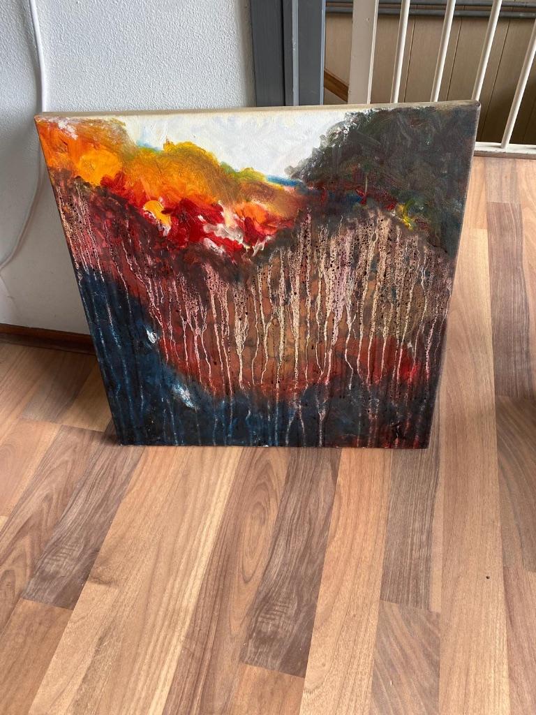 Kunstwerk abstract rood Marie Thérèse Crombach Slangen, Ophalen of Verzenden