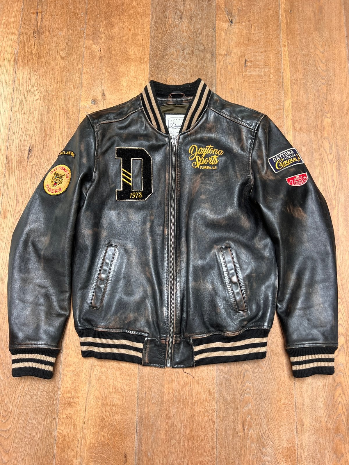 Daytona 1973 Leren Varsity Unisex Motorjack Zwart XL, Ophalen of Verzenden, Tweedehands, Heren, Jas | leer