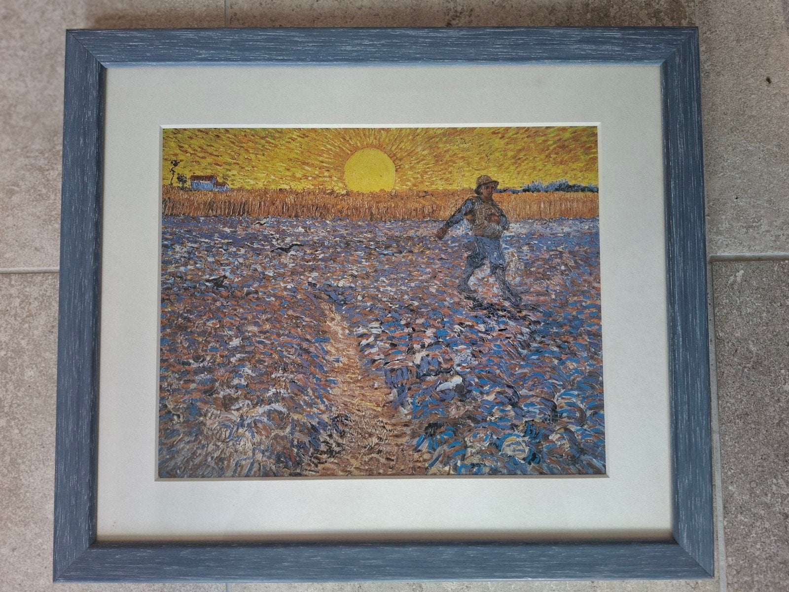 Ingelijste print van Van Gogh's 'De Zaaier', Antiek en Kunst, Impressionistisch, Landschap, Print, Papier