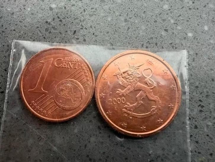 finland 1 cent uit1999 + 2 cent uit 2000, Postzegels en Munten, Munten | Europa | Euromunten, Ophalen of Verzenden, Finland, 1 cent