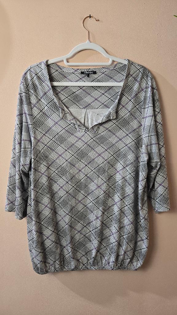 Olsen Geruite Top Wit Zwart Paars Dames 42 / XL, Kleding | Dames, Tops, Olsen, Overige kleuren, Maat 42/44 (L), Ophalen of Verzenden