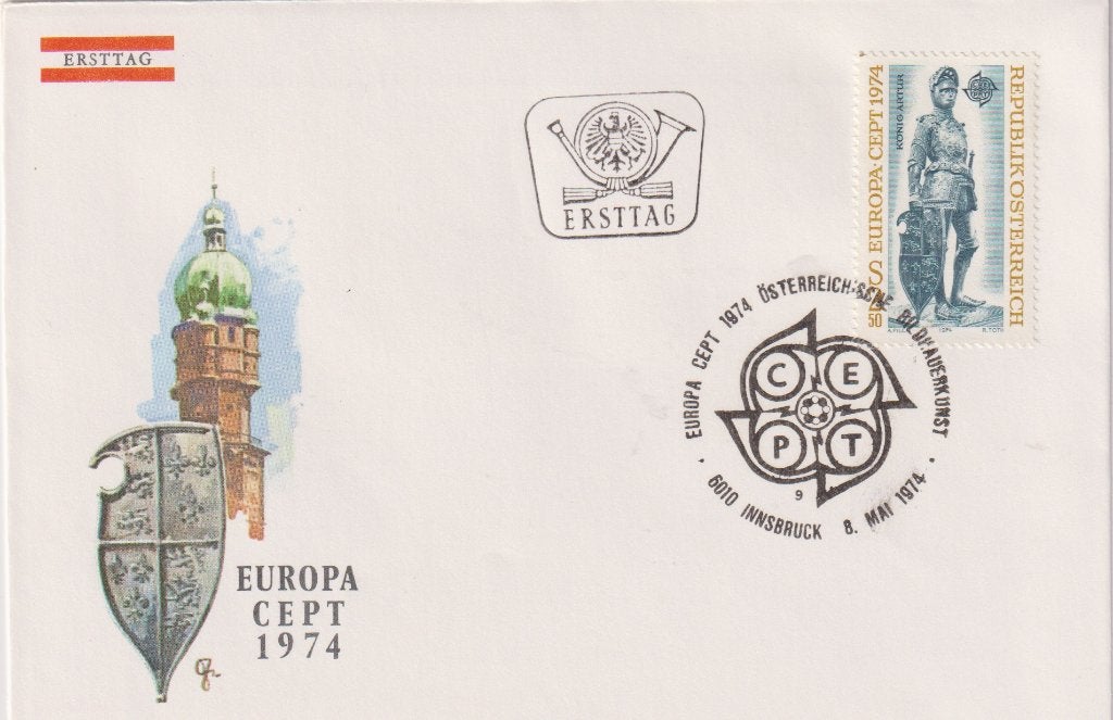 Oostenrijk 1974 EUROPA Soldaat in harnas S071, Postzegels en Munten, Postzegels | Eerstedagenveloppen, Verzenden, Onbeschreven