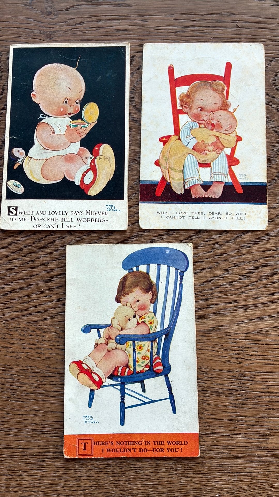 Mabel Lucie Attwell, 3 kinderkaarten., Verzamelen, Ophalen of Verzenden, 1920 tot 1940