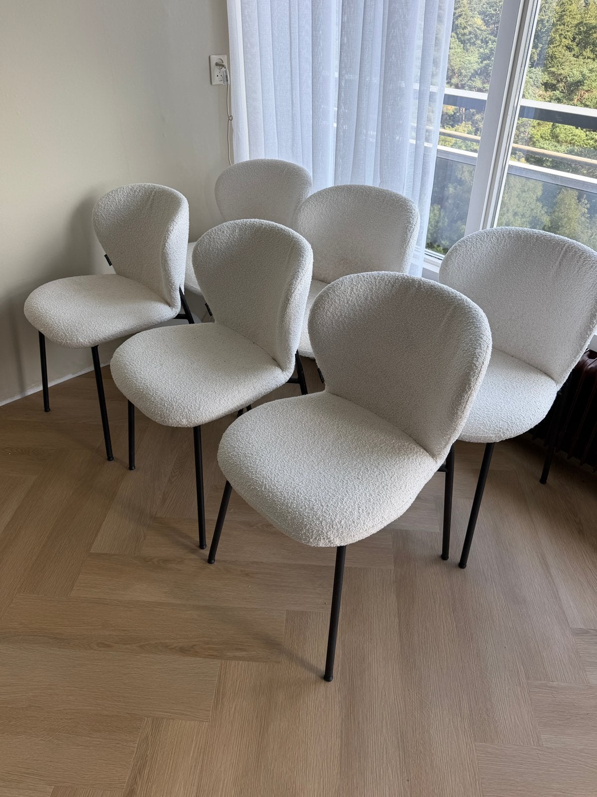 6x de Bommel eetkamerstoelen – Bouclé wit, Ophalen, Gebruikt, Scandinavisch/Japandi, Wit