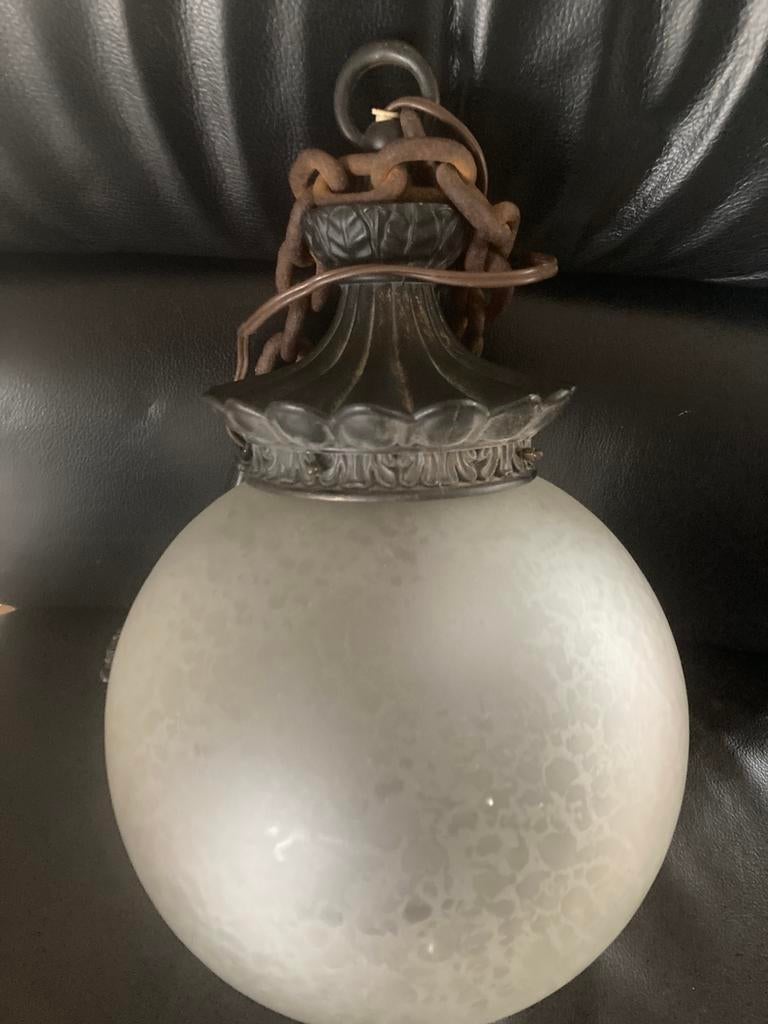 Art deco hanglamp vintage bol glazen, Huis en Inrichting, Lampen | Hanglampen, Ophalen of Verzenden, Gebruikt, 75 cm of meer