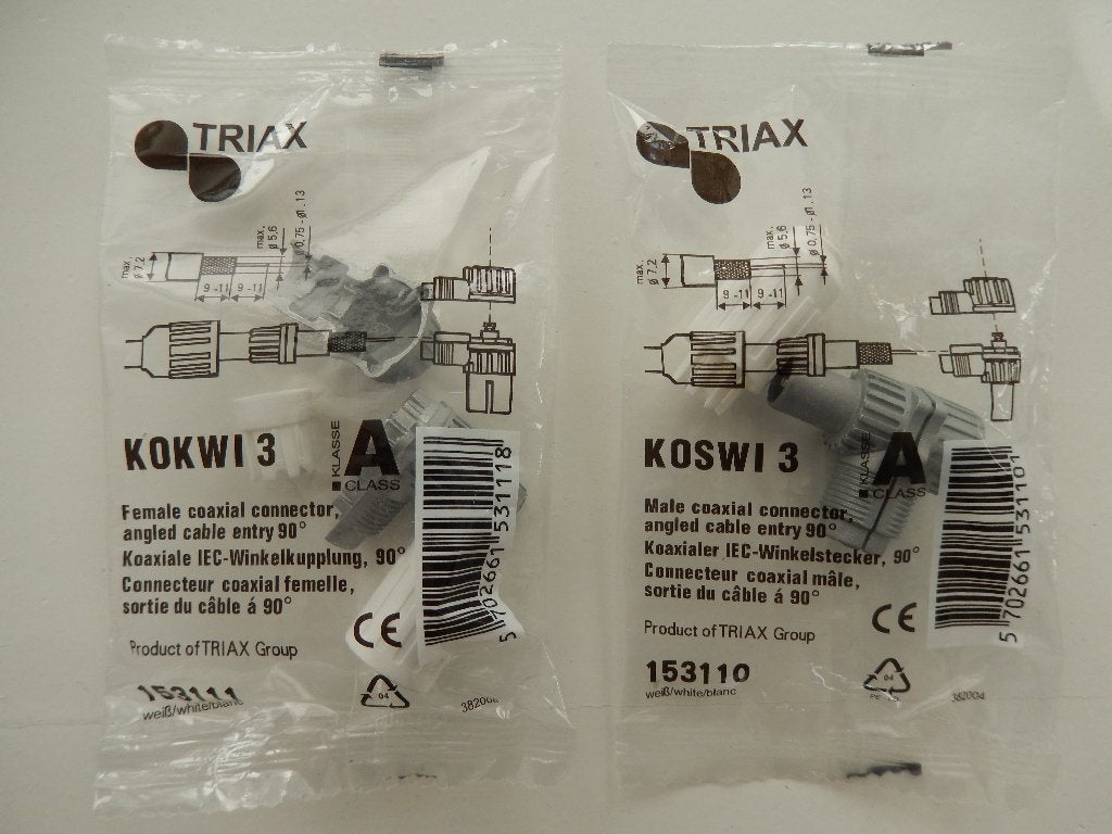 Nieuw triax coax kabel connector pluggen vrouwtje + mannetje, Ophalen of Verzenden, Nieuw, Minder dan 2 meter, Coaxiale kabel