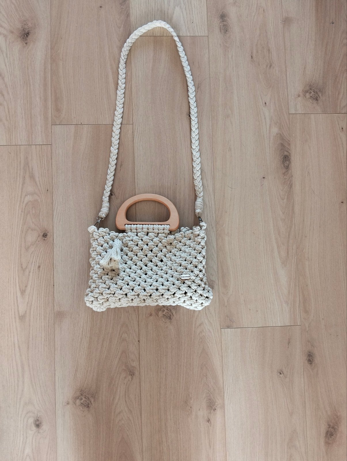 Macramé schoudertas Ibiza 68x30x20, Sieraden, Tassen en Uiterlijk, Tassen | Damestassen, Ophalen of Verzenden, Nieuw, Beige, Schoudertasje