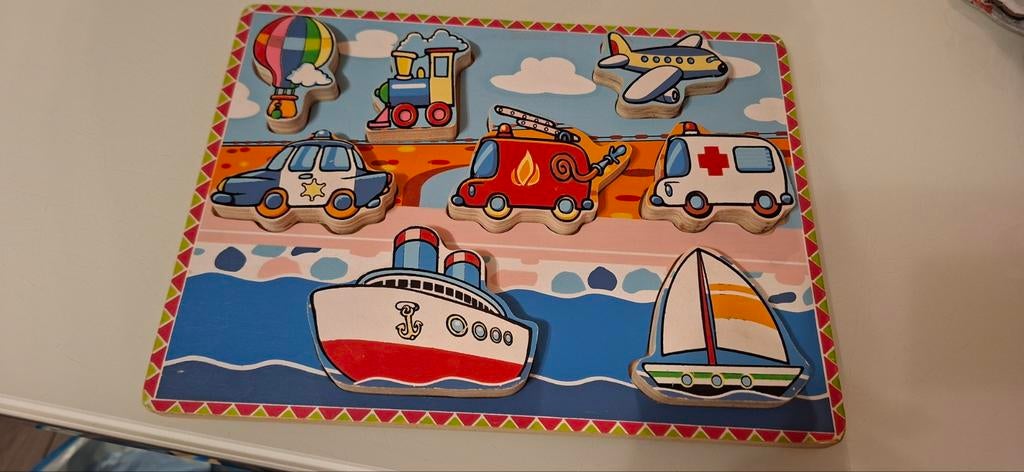 Houten voertuigen puzzel voor kinderen, 2 tot 4 jaar, 10 tot 50 stukjes, Ophalen of Verzenden, Zo goed als nieuw