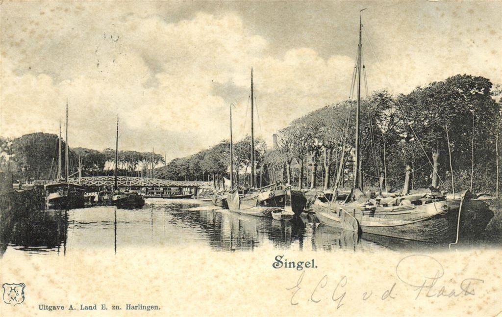 Singel. - Harlingen - boten - 1901 gelopen, Ophalen of Verzenden, Voor 1920, Gelopen, Friesland