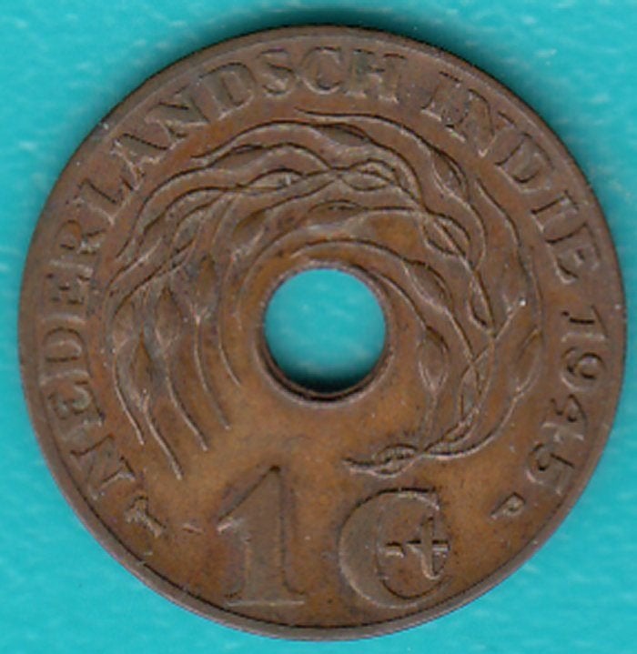 Nederlands-Indië 1 cent 1945 PP, Scho. 935 in munthouder, Postzegels en Munten, Munten | Nederland, Ophalen of Verzenden, Koningin Wilhelmina