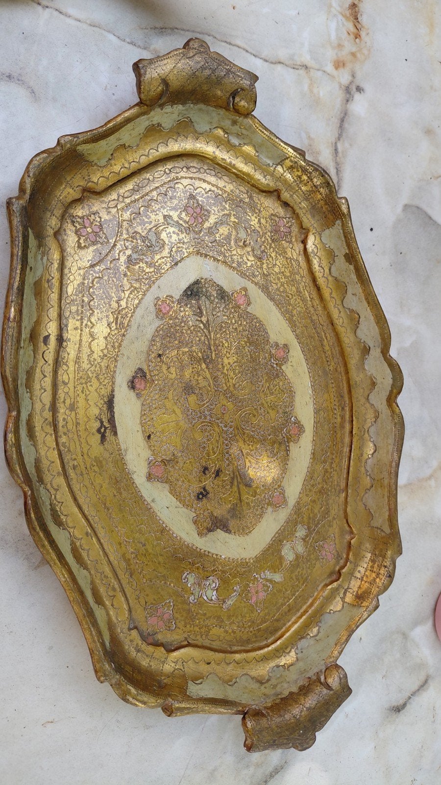 in hout gesnede en schildert dienblad, Ophalen of Verzenden, Rechthoekig, Hout